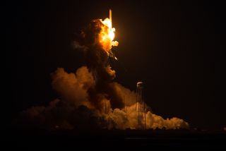 The Orbital Sciences Corporation Antares rocket, with the Cygnus spacecraft onboard suffers a catastrophic anomaly moments after launch from the Mid-Atlantic Regional Spaceport Pad 0A, Tuesday, Oct. 28, 2014, at NASA's Wallops Flight Facility in Virginia.