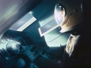An artist's concept of the Dyna-Soar cockpit in space. U.S. Air Force and NASA pilot/astronauts were chosen to fly the winged spacecraft on a variety of military and reconnaissance missions.