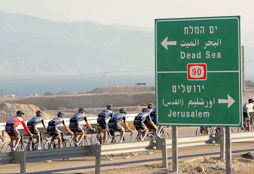 Saxo Bank riders train in Israel during a 2012 camp.