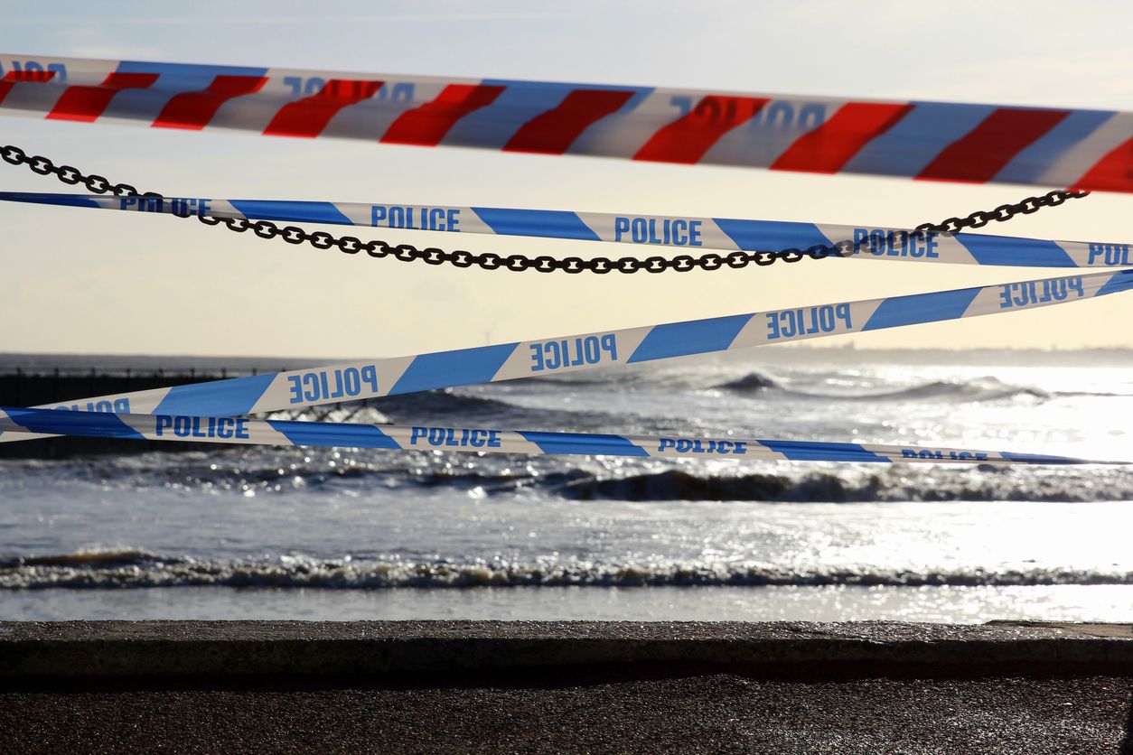 Beach crime scene. 