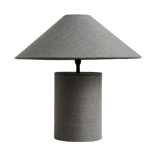 blue fabric-covered table lamp