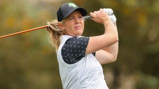 Amy Olson takes a shot in the US Women's Open at Pebble Beach