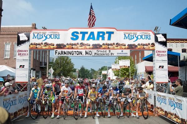 Riders come to the line in Farmington.
