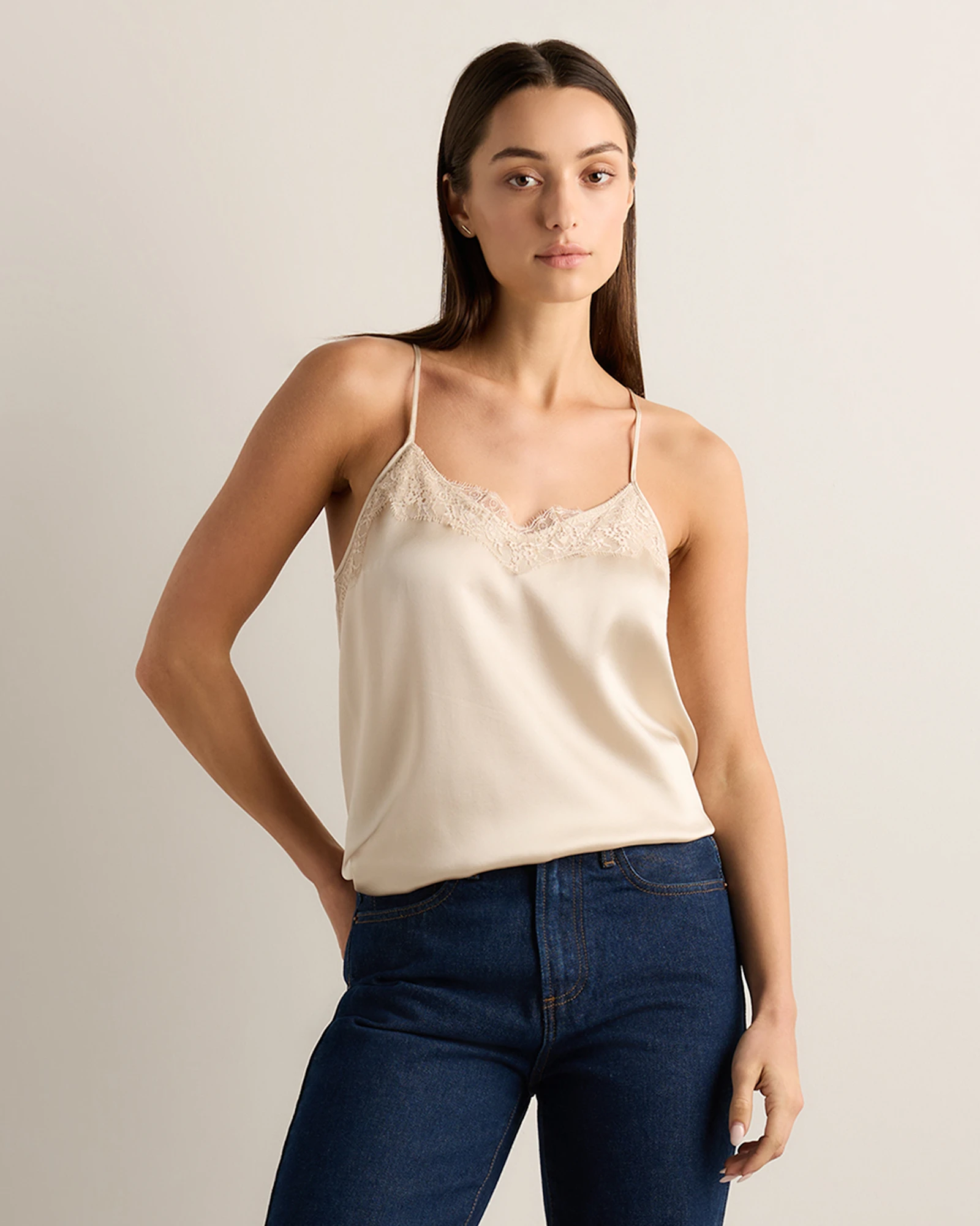 100% Washable Silk Lace Cami in Champagne