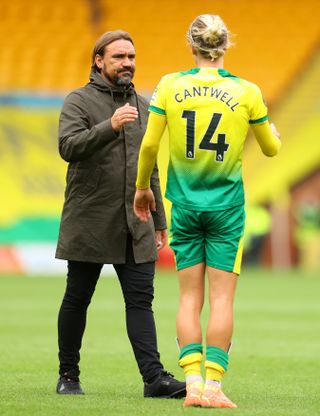 Norwich manager Daniel Farke, left, led the club to the Sky Bet Championship title in the 2018-19 season