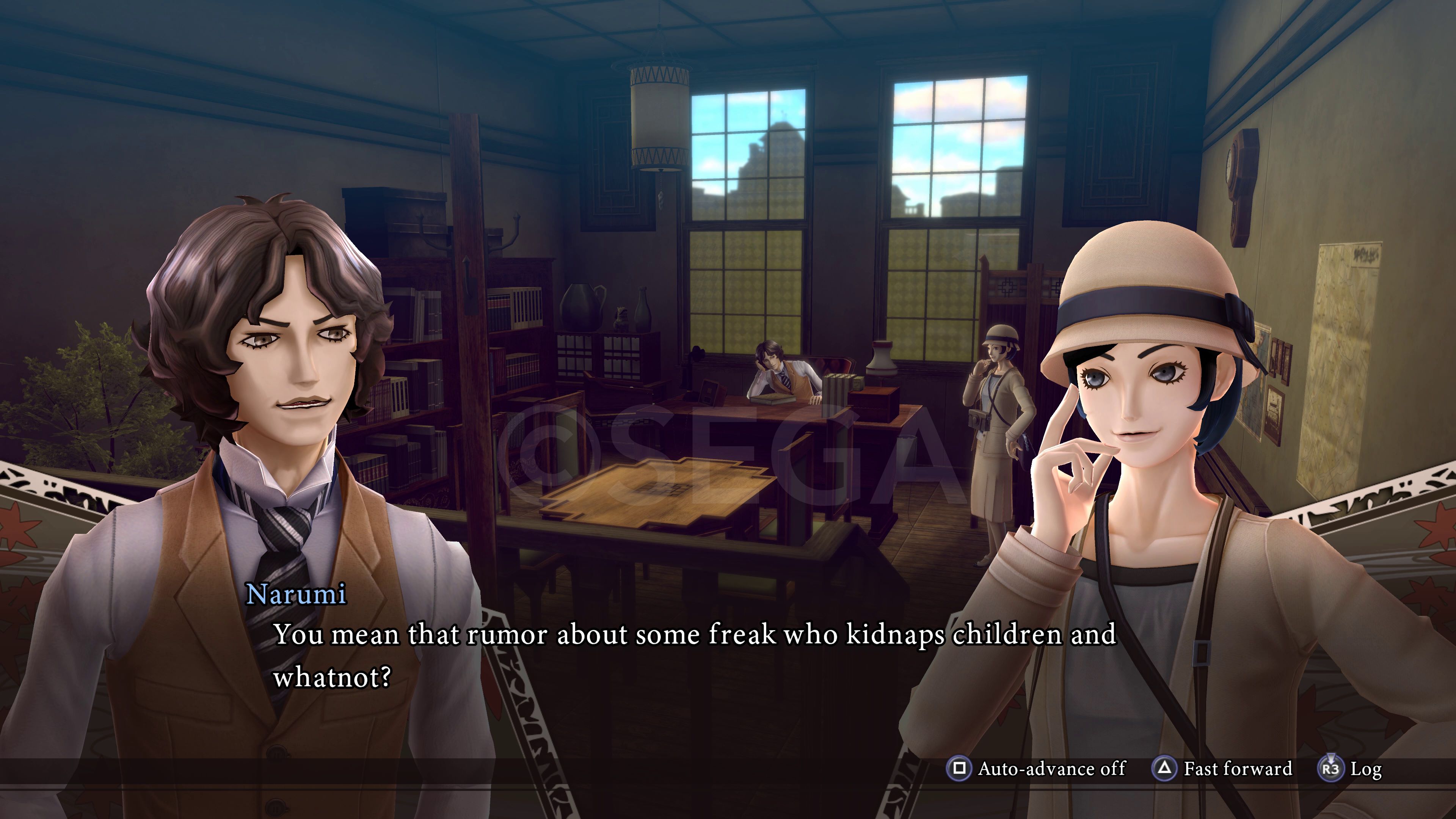 In-game screenshot of side characters in Raidou Remastered (with SEGA watermark)