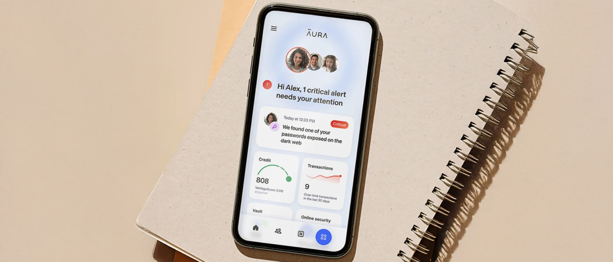 Aura Identity Theft Protection app on a phone