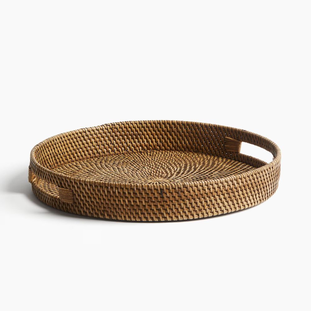 Round rattan tray with handles