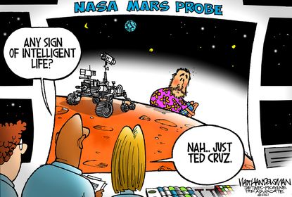 Political Cartoon U.S. ted cruz mars perseverance cancun texas