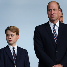  Debbie Hewitt, Chairwoman of The FA, speaks with Prince George of Wales as Prince William, Prince of Wales and President of The FA, looks on prior to the UEFA EURO 2024 final match between Spain and England at Olympiastadion on July 14, 2024 in Berlin, Germany. 