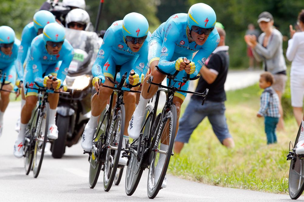 Astana in action in the team time trial