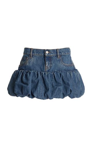 Bubble-Hem Denim Mini Skirt