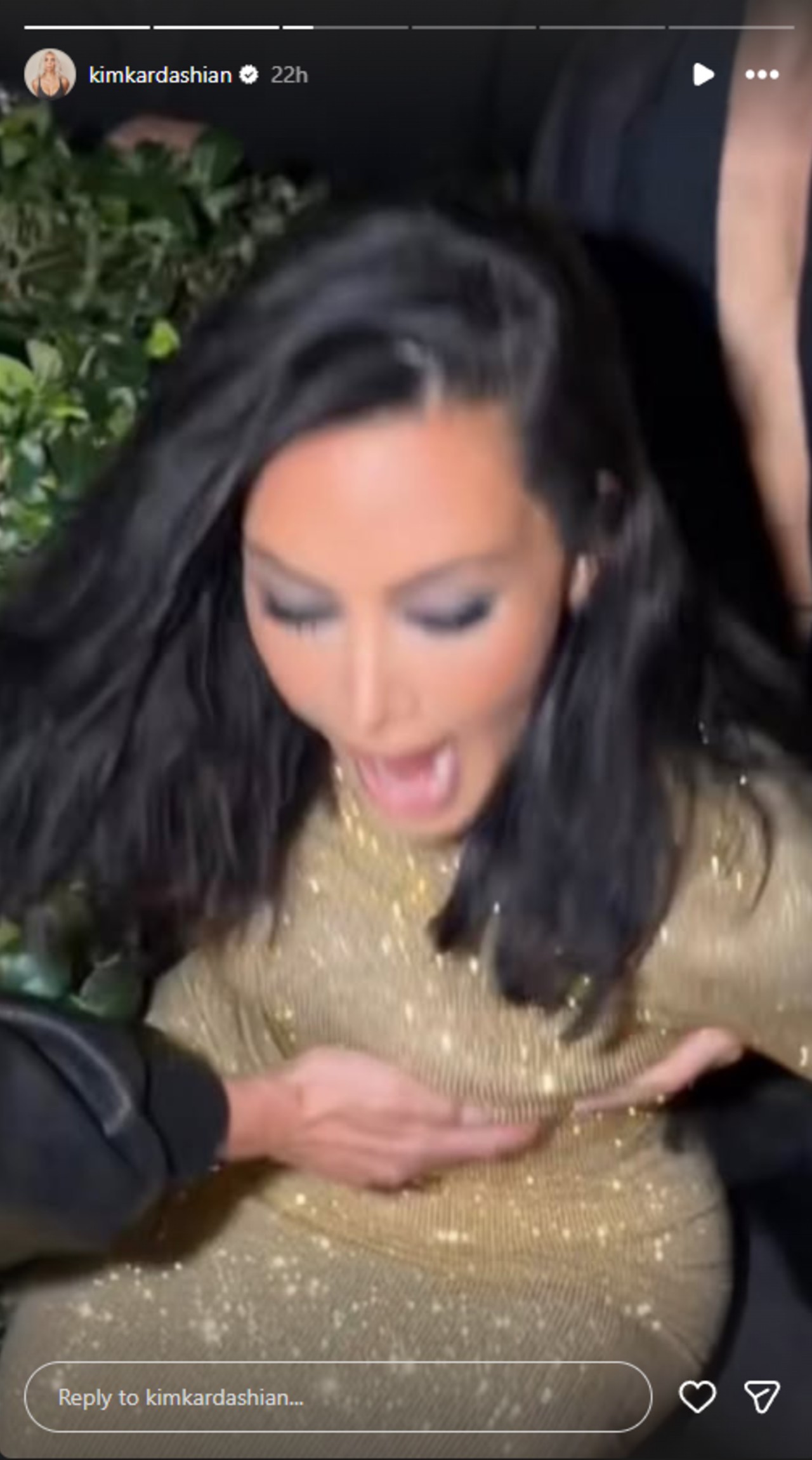 A close up of Kim Kardashian falling.