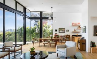 Main living space with glass glazing at Mar Vista Residence by Tim Gorter Architect