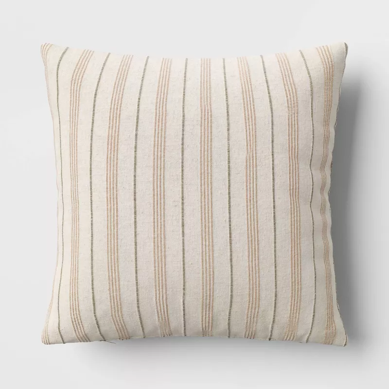 Cotton Flax Woven Striped Square Throw Pillow - Threshold™
