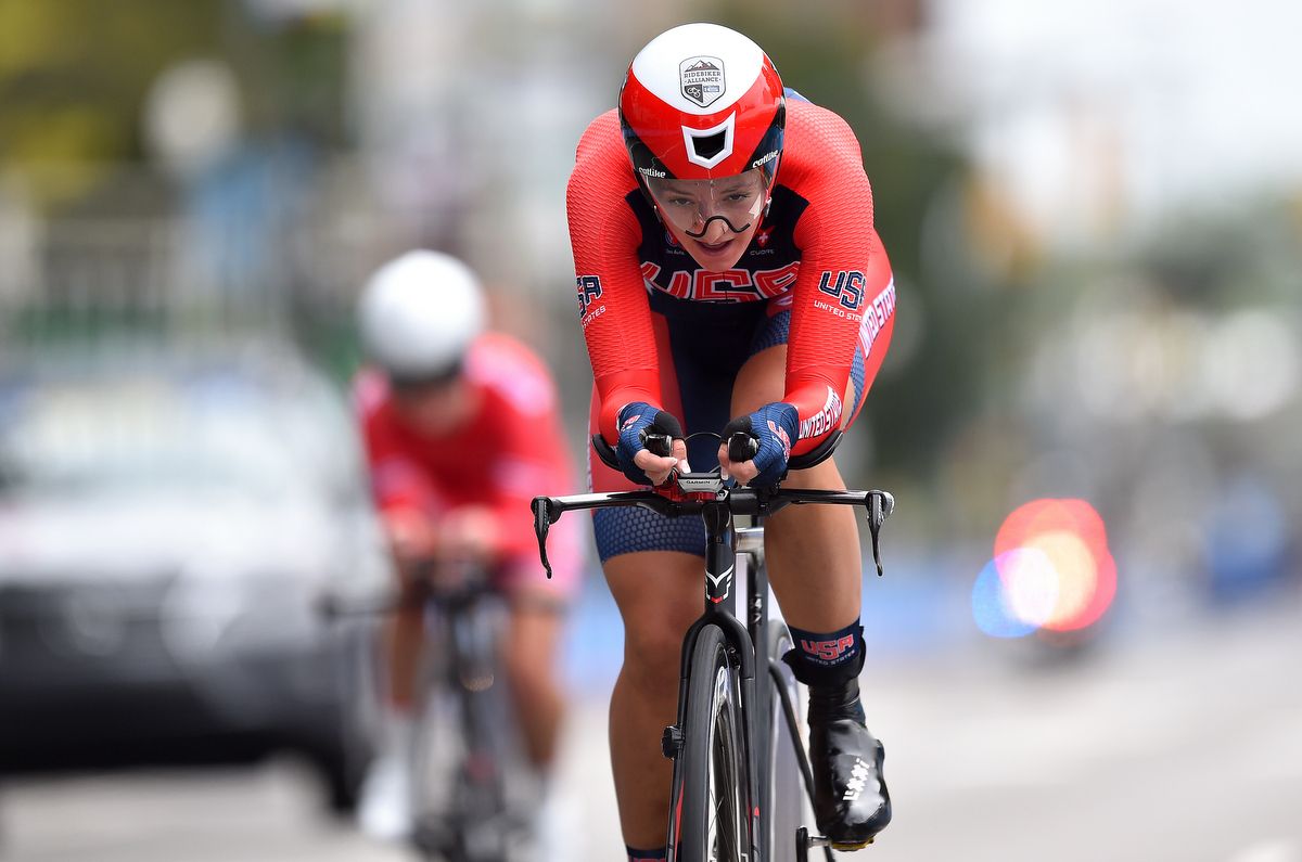 Chloe Dygert (USA) powers to the junior women's time trial title