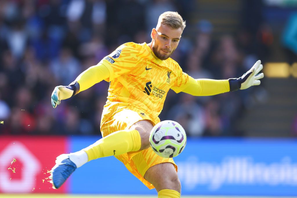 Liverpool goalkeeper Vitezslav Jaros during the Premier League match between Crystal Palace FC and Liverpool FC at Selhurst Park on October 5, 2024 in London, England.