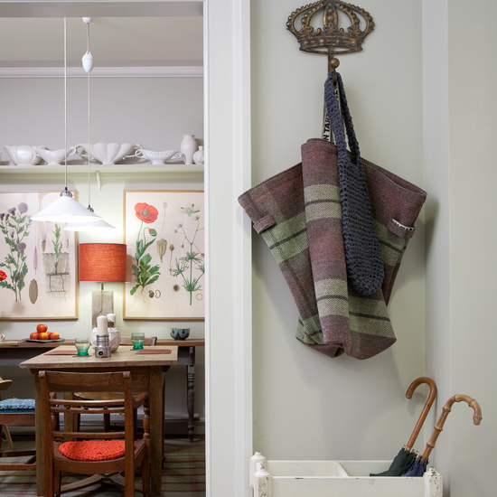 hallway with vintage crown coat hook