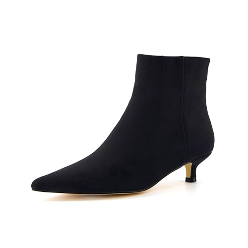 Cushionaire Women&#039;s Barbi Kitten Heel Bootie &amp;ndash; Soft Vegan Leather, and Back Zipper, Low Heel Booties for Women, Black 9