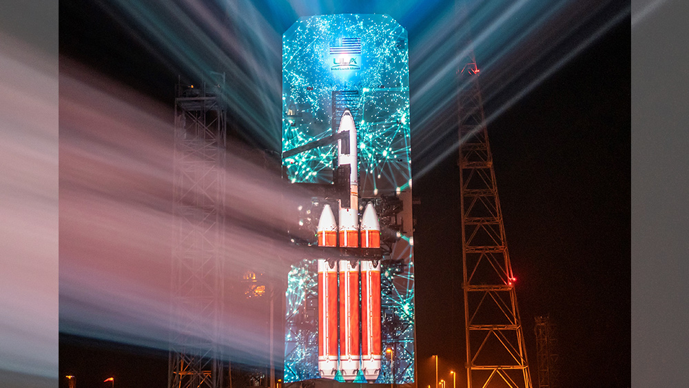 Projection mapping of the Delta IV Heavy rocket at Cape Canaveral