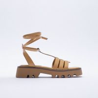 FLAT LEATHER CAGE SANDALS WITH TRACK SOLE, £59.99