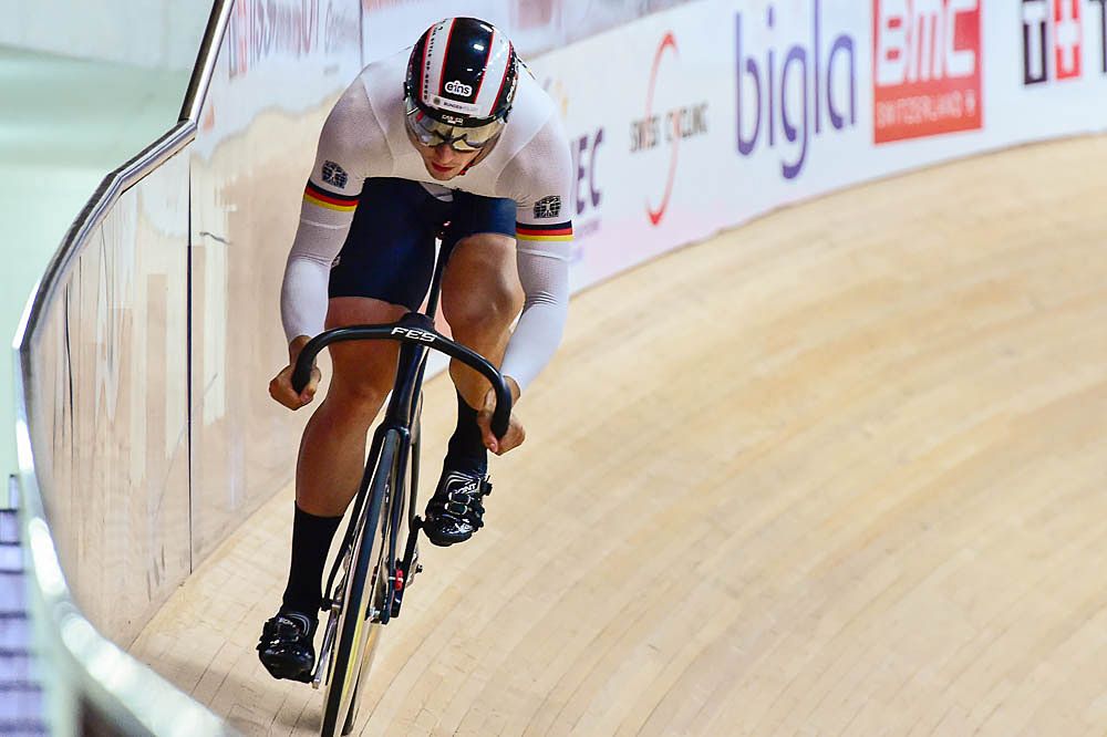 Max Niederlag from Germany sprints at the European Track Championships