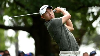 Collin Morikawa plays his shot from the fourth tee during The Masters.