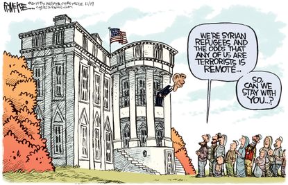 Obama cartoon Refugees White House