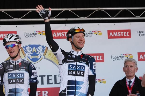 Jens Voigt (Saxo Bank) smiles at the team presentation of Amstel Gold.