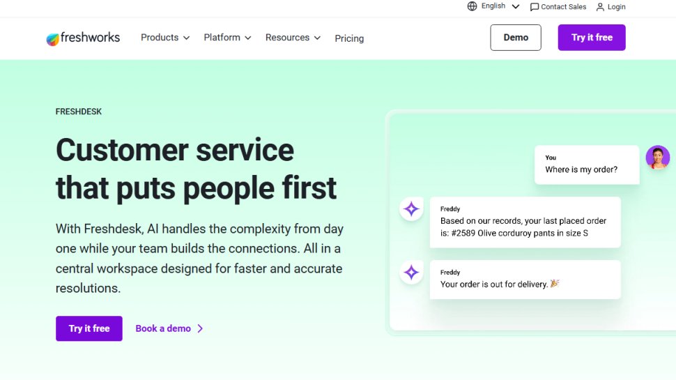 Website screenshot of Freshdesk (February, 2026)