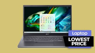 Acer Aspire 5 laptop silver with yellow background
