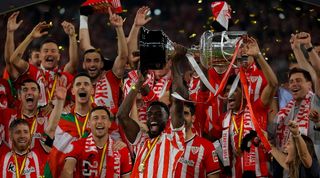 Athletic Club players celebrate their Copa del Rey final win over Mallorca in April 2024.