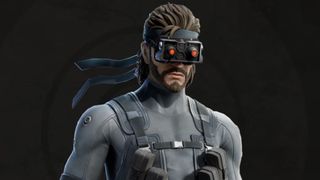 A close up of Solid Snake wearing a head mounted binocular piece