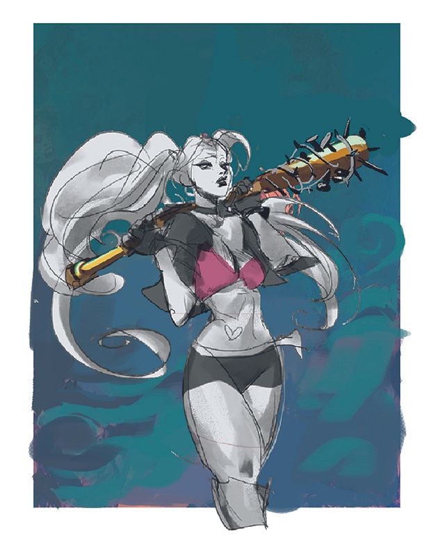 Character art showing a stage of a digital character painting by Yona Saura