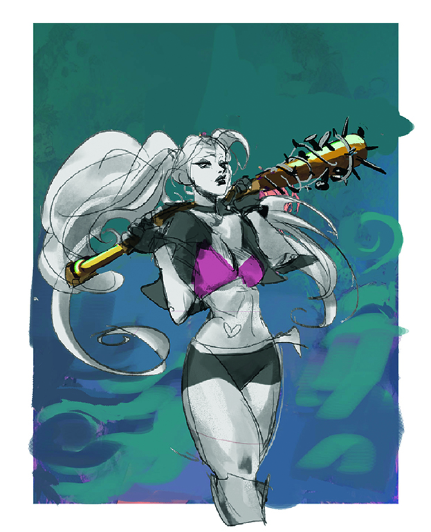 Character art showing a stage of a digital character painting by Yona Saura