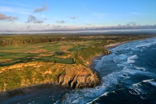 An aerial view of the Sheep Ranch Course at Bandon Dunes Golf Resort