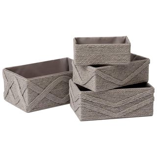 A set of 4 gray woven storage baskets 