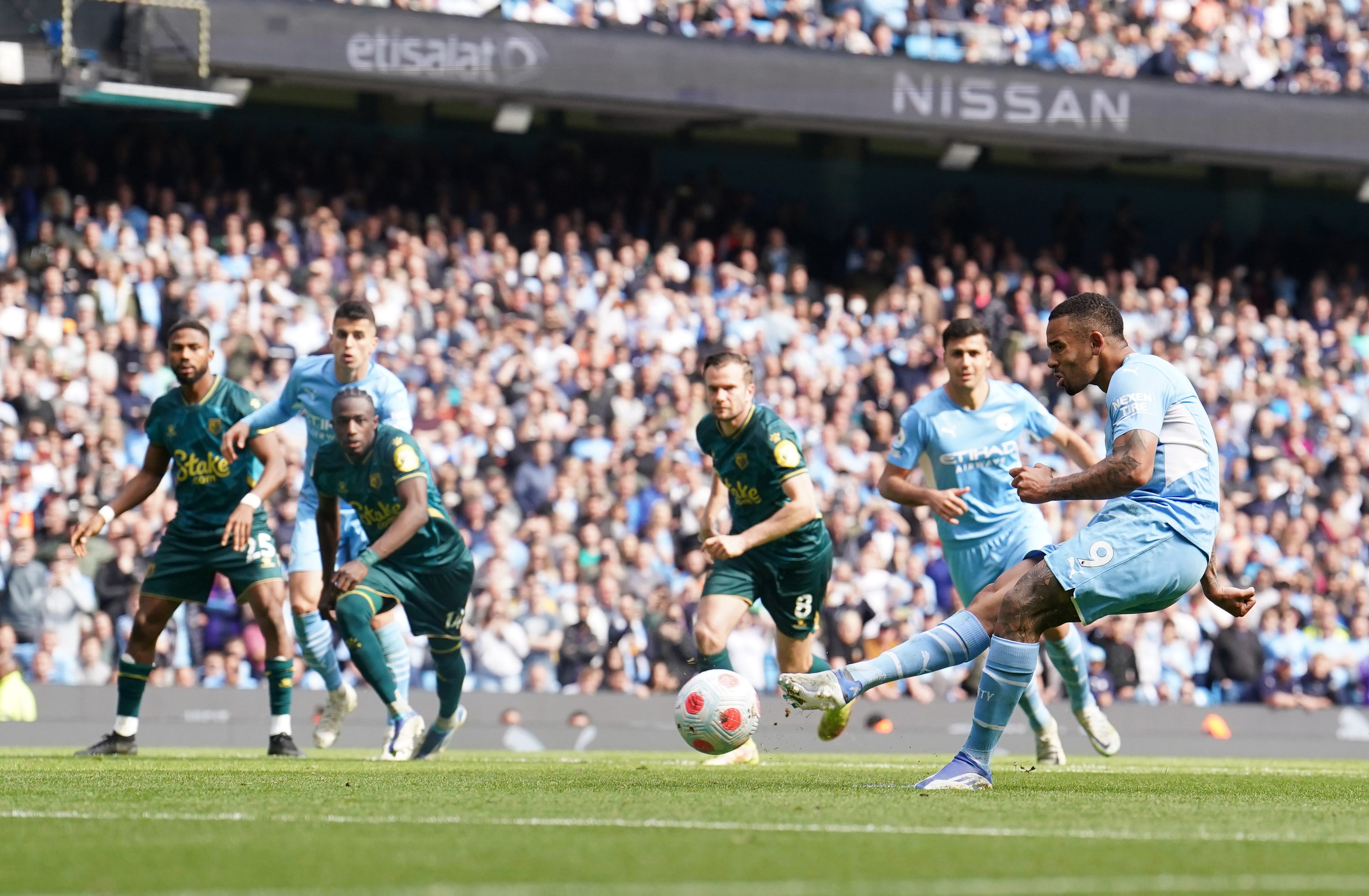 Jesus completed his treble from the penalty spot