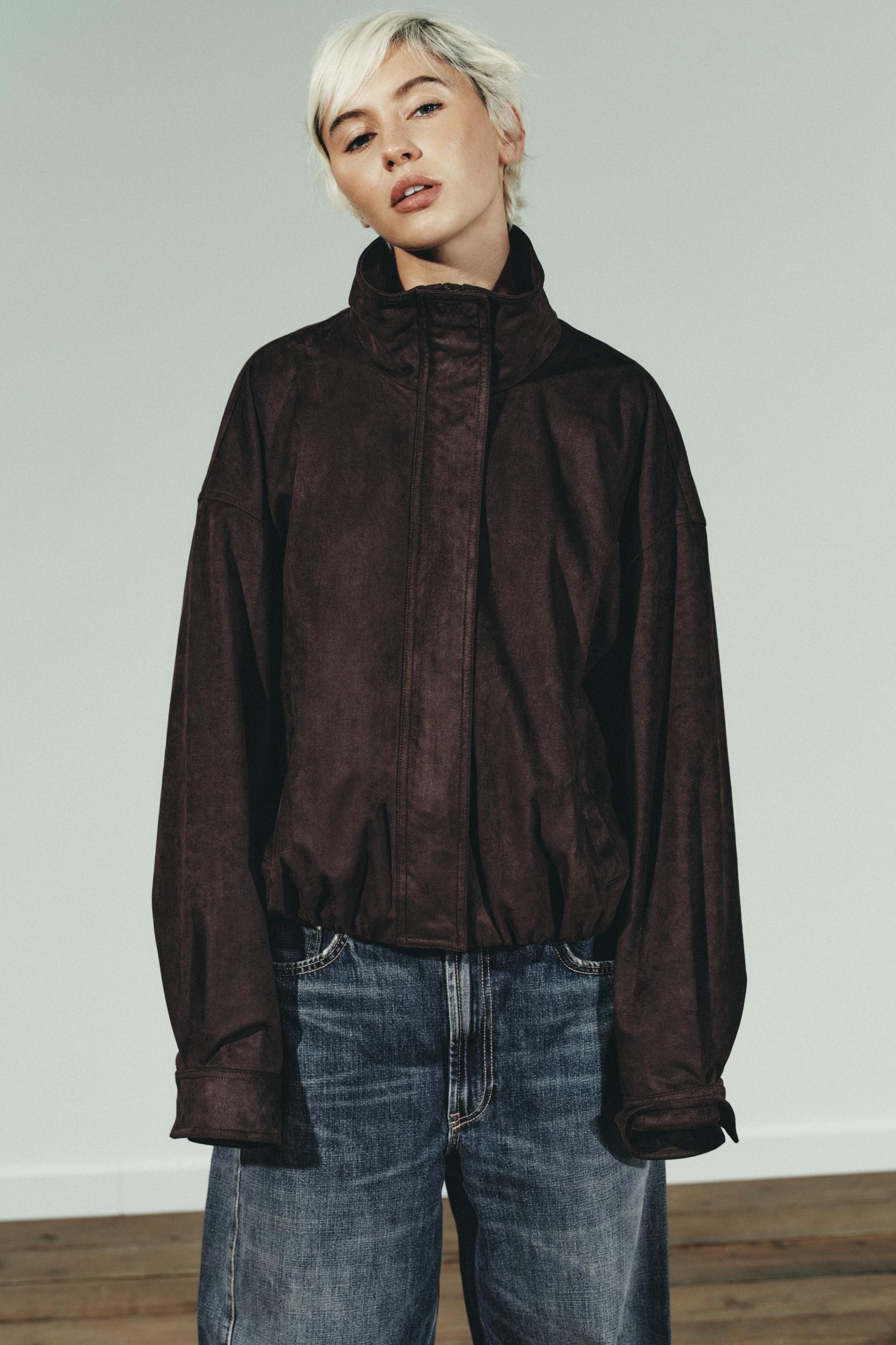 Faux Suede Bomber Jacket