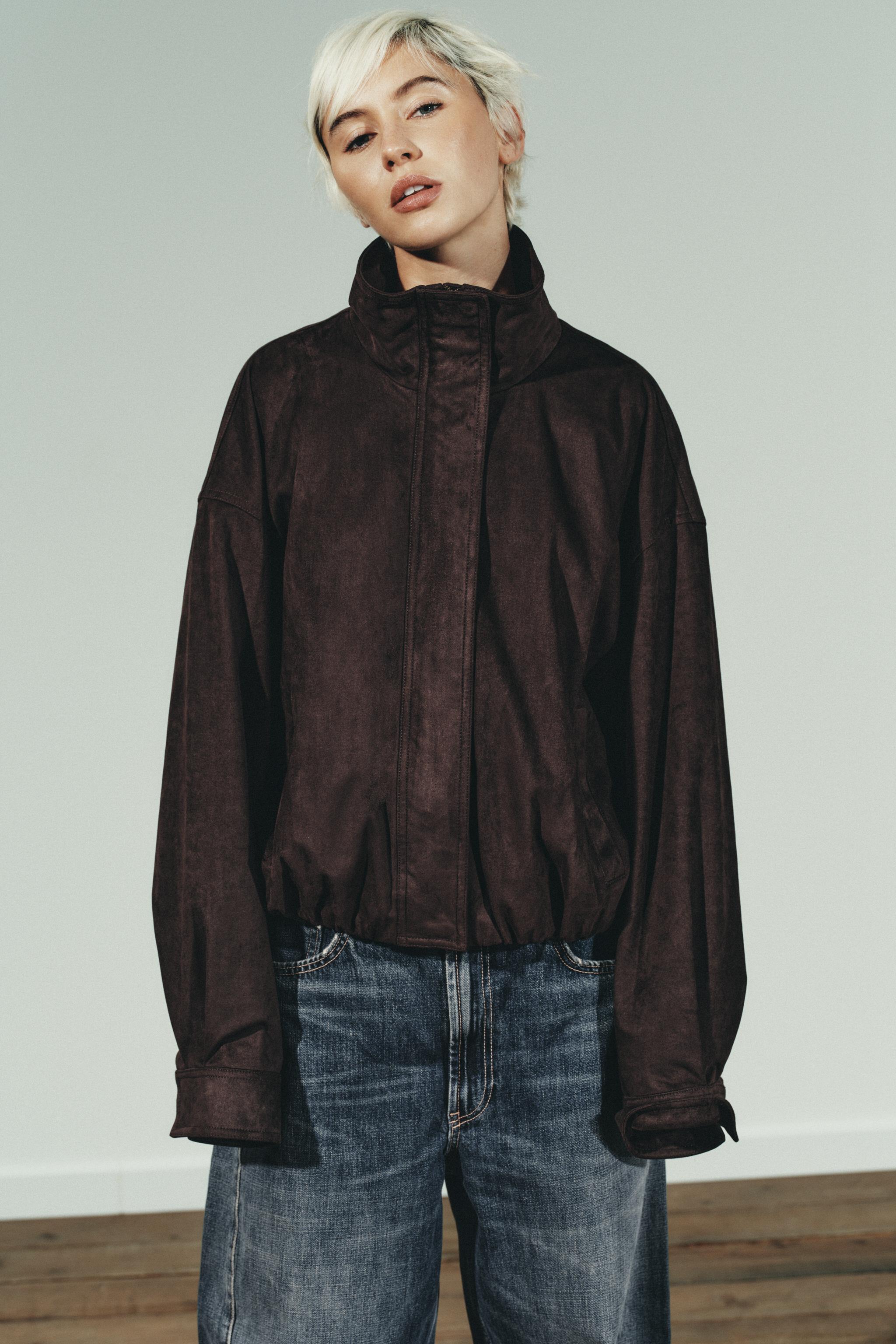 Faux Suede Bomber Jacket