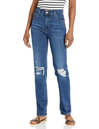 Women's 724 High Rise Straight Jeans, Dark Indigo Destructed, 30 Short