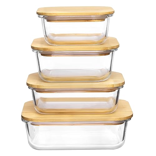 Vtopmart Glass Food Storage Containers With Bamboo Lids, 4 Pack Meal Prep Glass Containers Safe for Microwave, Oven, Freezer and Dishwasher, Bpa Free