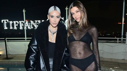 Kim Kardashian and Hailey Bieber pose together