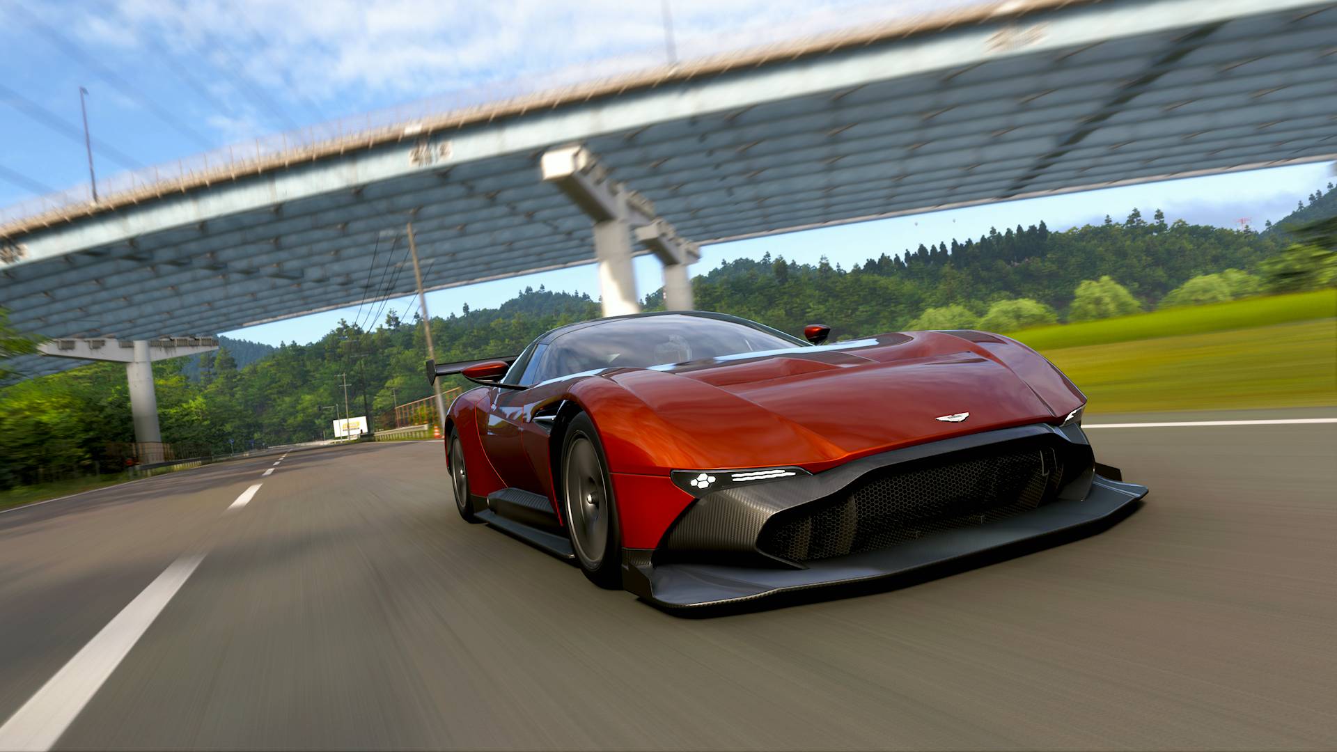 Forza Horizon 6 aston martin vulcan driving under a bridge