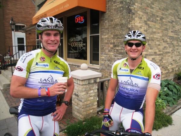 Team Type 1 riders getting revved up on pre-race coffee