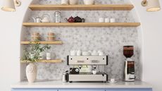 Coffee bar idea with tiled backsplash