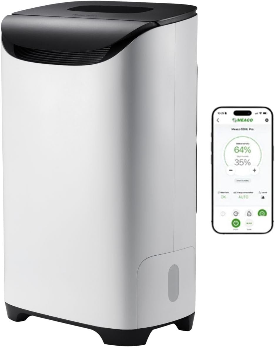 Meaco Dd8l Pro Desiccant Dehumidifier - Faster Clothes Drying | Smart App Control | Customisable Energy Use | for Cold Environments | Anti-Bacterial Ioniser | Ideal for Cars, Boats, Caravans &amp;amp; Garages
