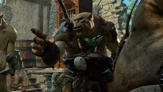 Baldur's Gate 3 characters - Lump the Ogre pointing