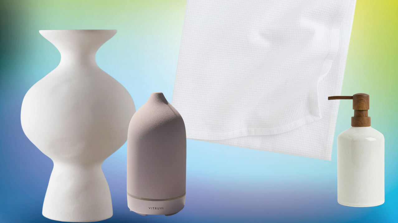 vase, diffuser, towel and soap dispenser