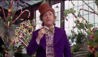 Willy Wonka and the Chocolate Factory Gene Wilder happily eats candy